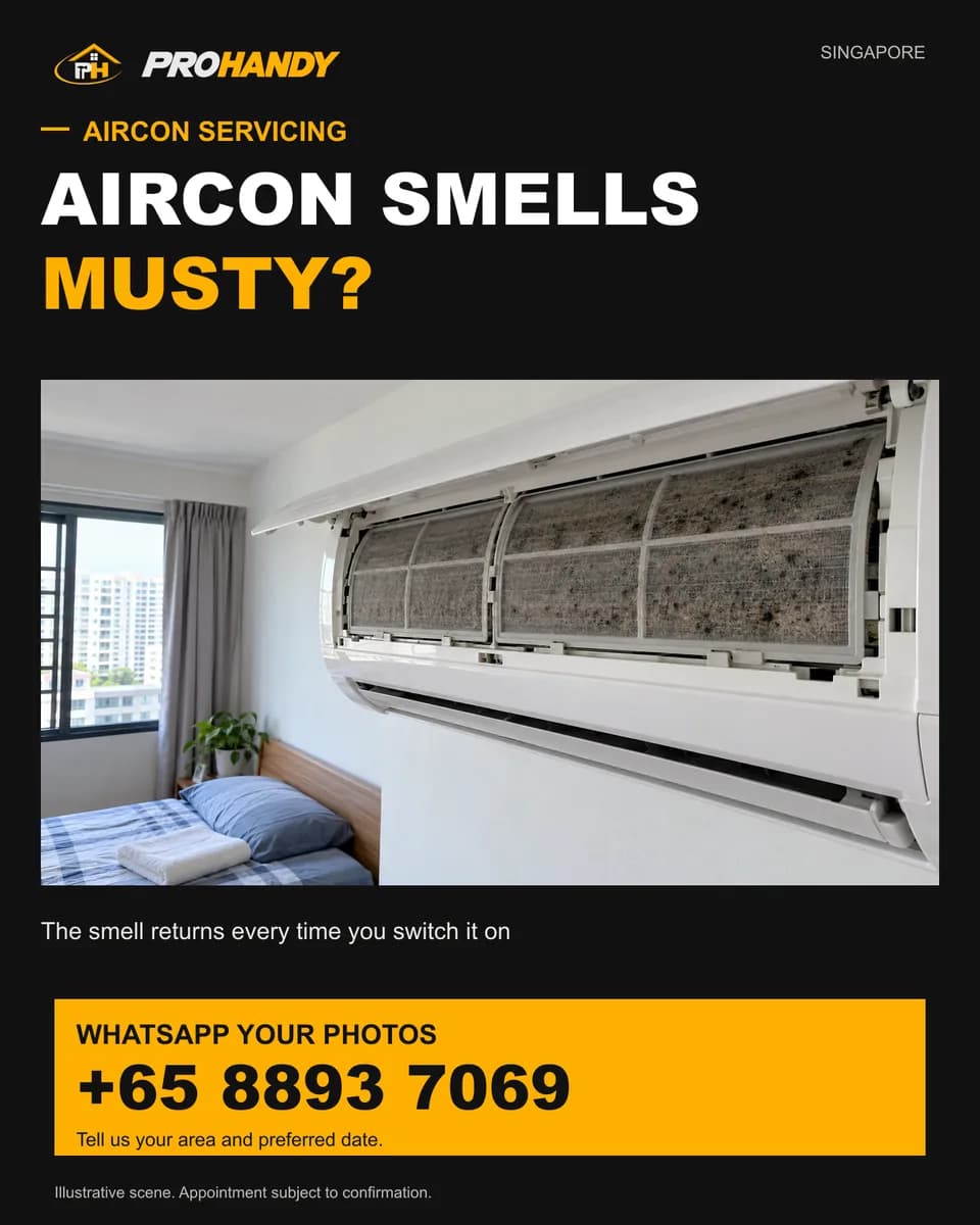 Illustration of a common home repair problem: aircon smells musty?