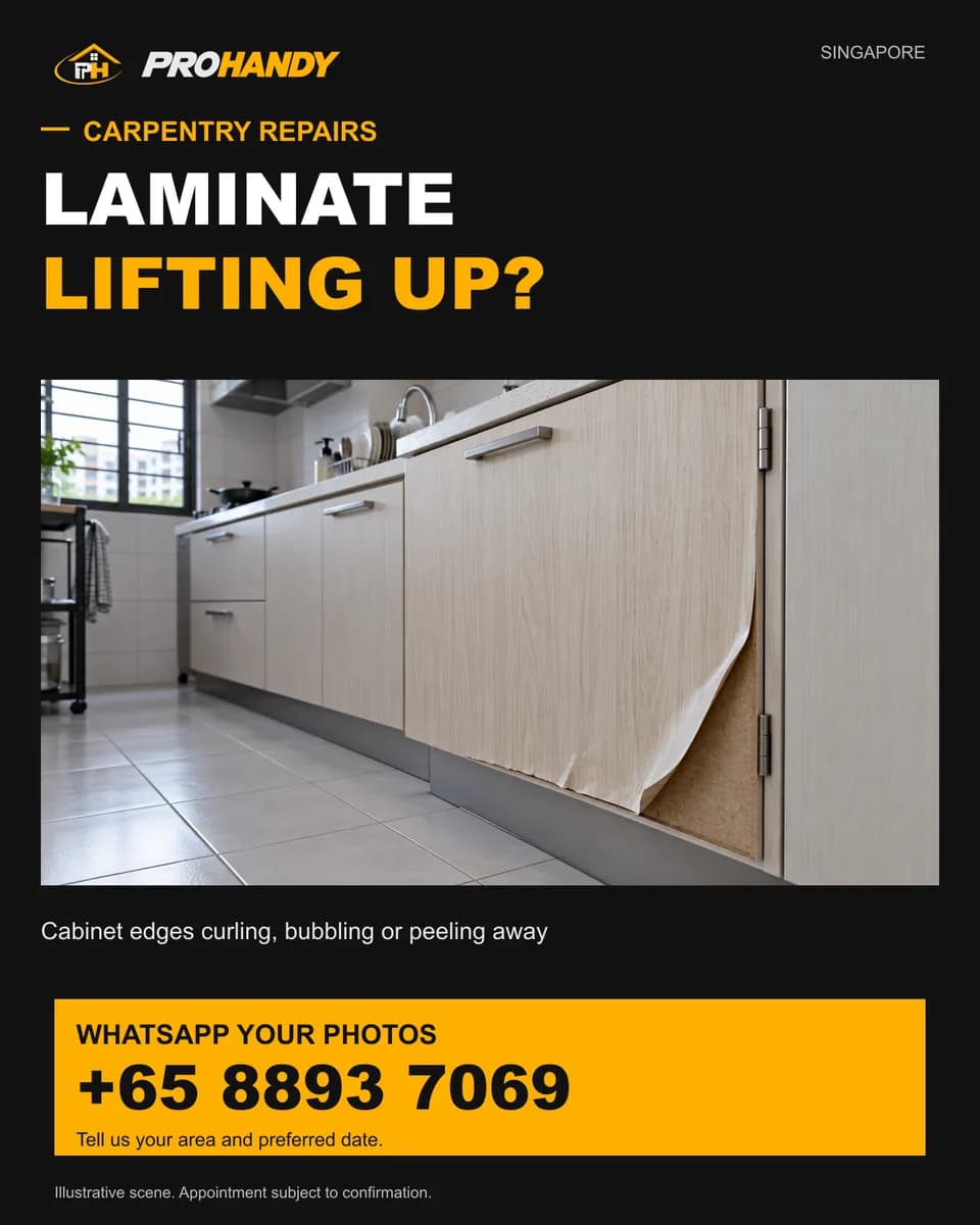 Illustration of a common home repair problem: laminate lifting up?
