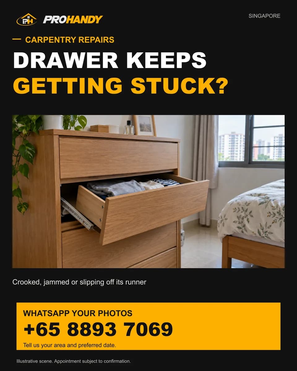 Illustration of a common home repair problem: drawer keeps getting stuck?