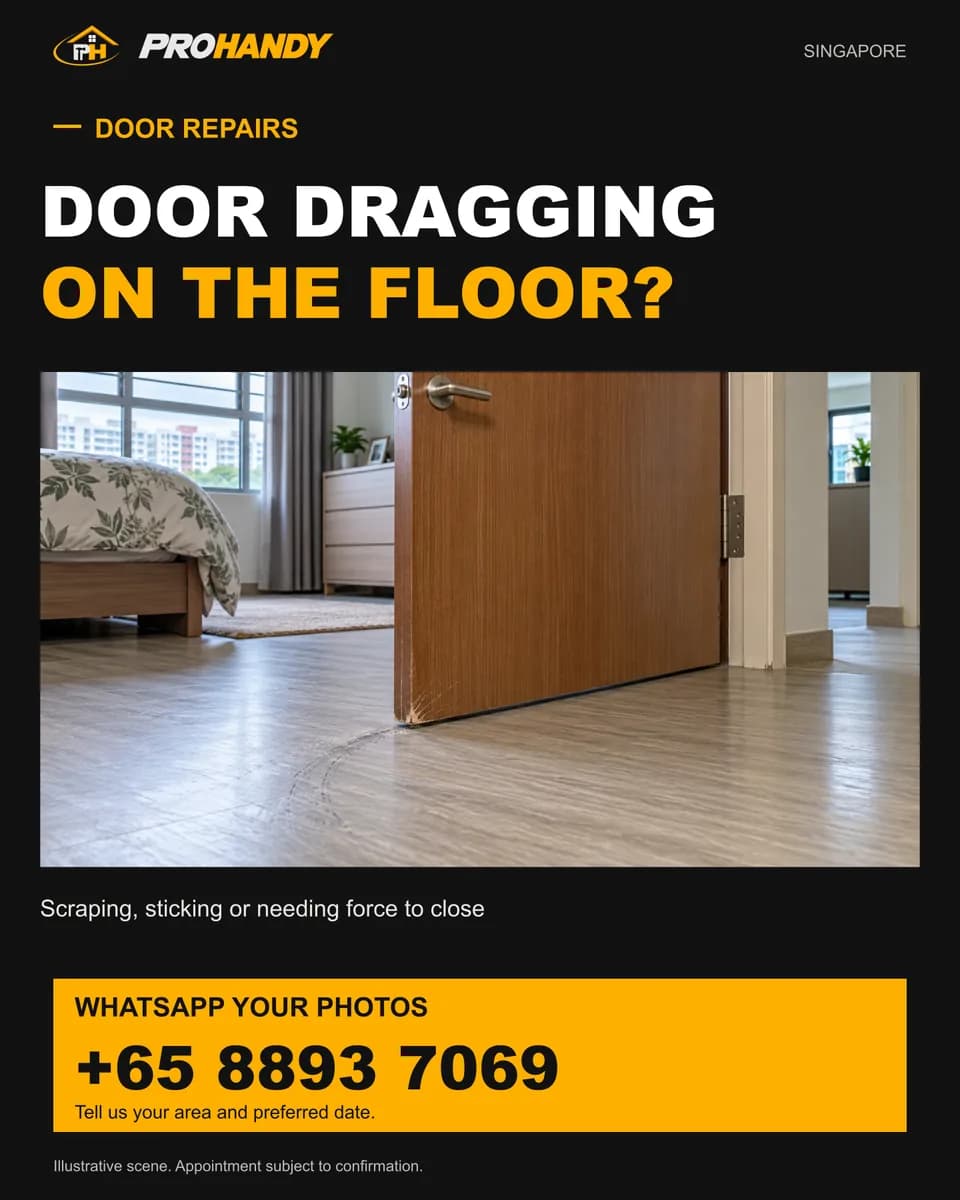 Illustration of a common home repair problem: door dragging on the floor?
