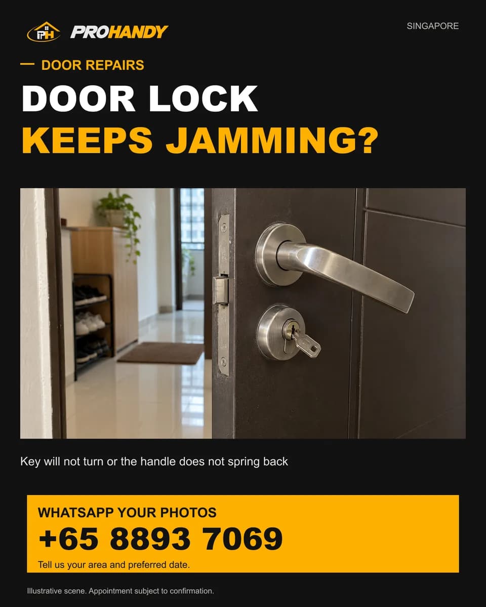Illustration of a common home repair problem: door lock keeps jamming?