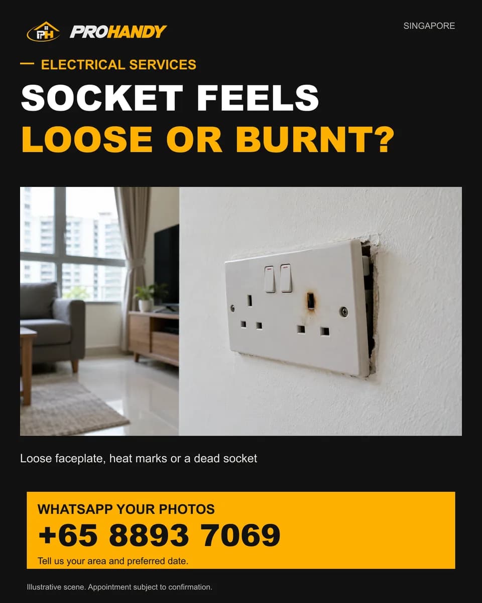 Illustration of a common home repair problem: socket feels loose or burnt?