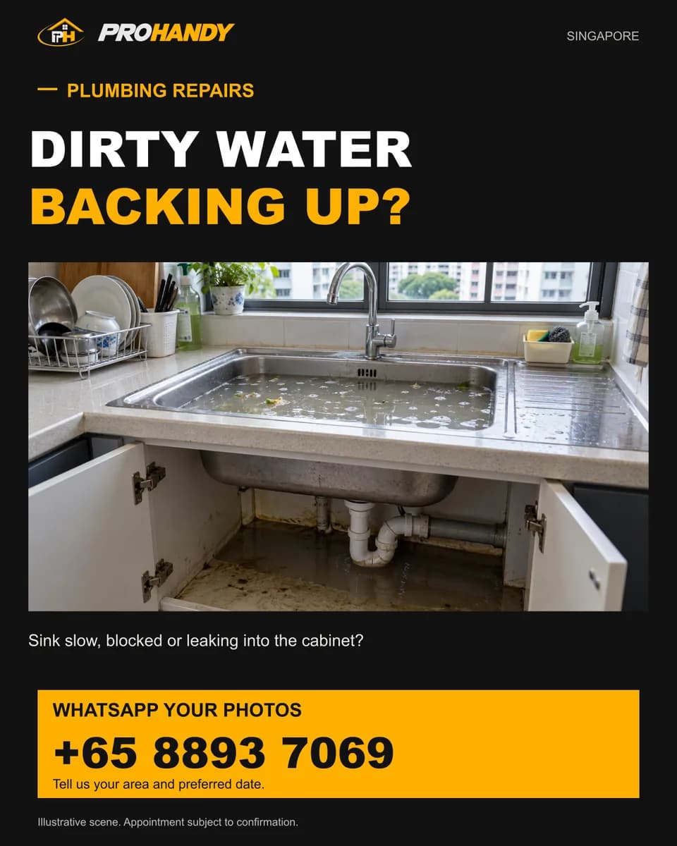 Illustration of a common home repair problem: dirty water backing up?