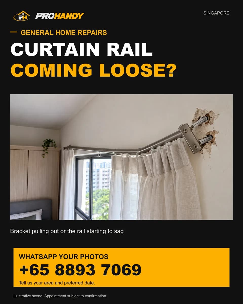 Illustration of a common home repair problem: curtain rail coming loose?