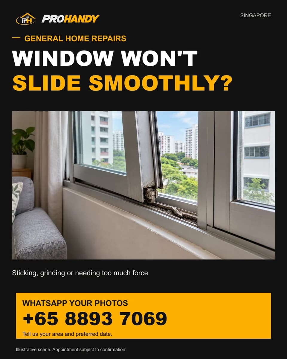 Illustration of a common home repair problem: window won't slide smoothly?